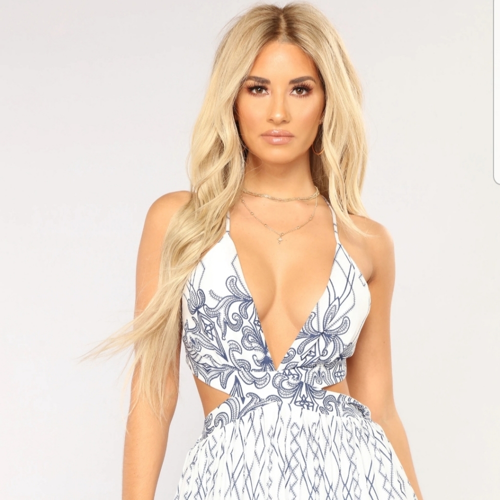 FASHION NOVA Sweet Loving Summer Dress, White & Navy